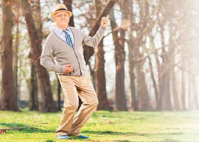 grandpa, senior citizen, air guitar, feeling young, pep