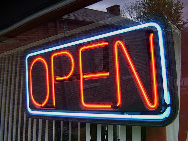 open sign, neon, open for business