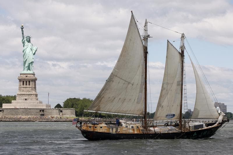 ship, schooner, statue of liberty