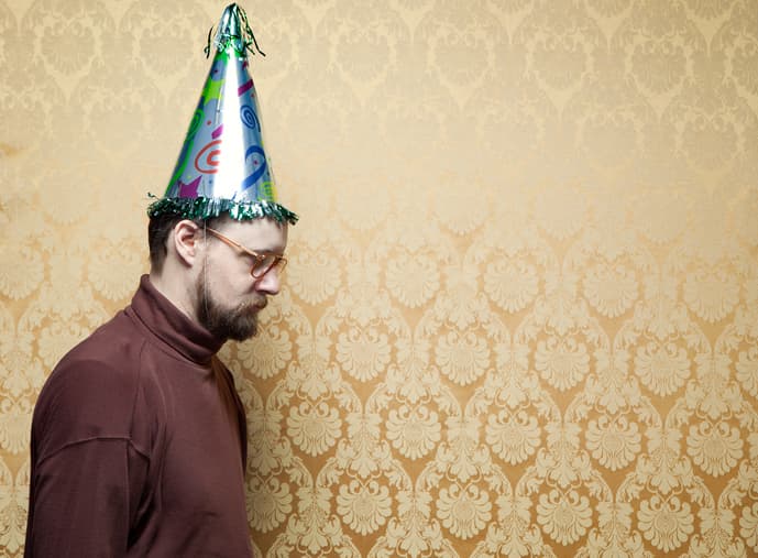 Unhappy Retro Birthday Party, sad, alone
