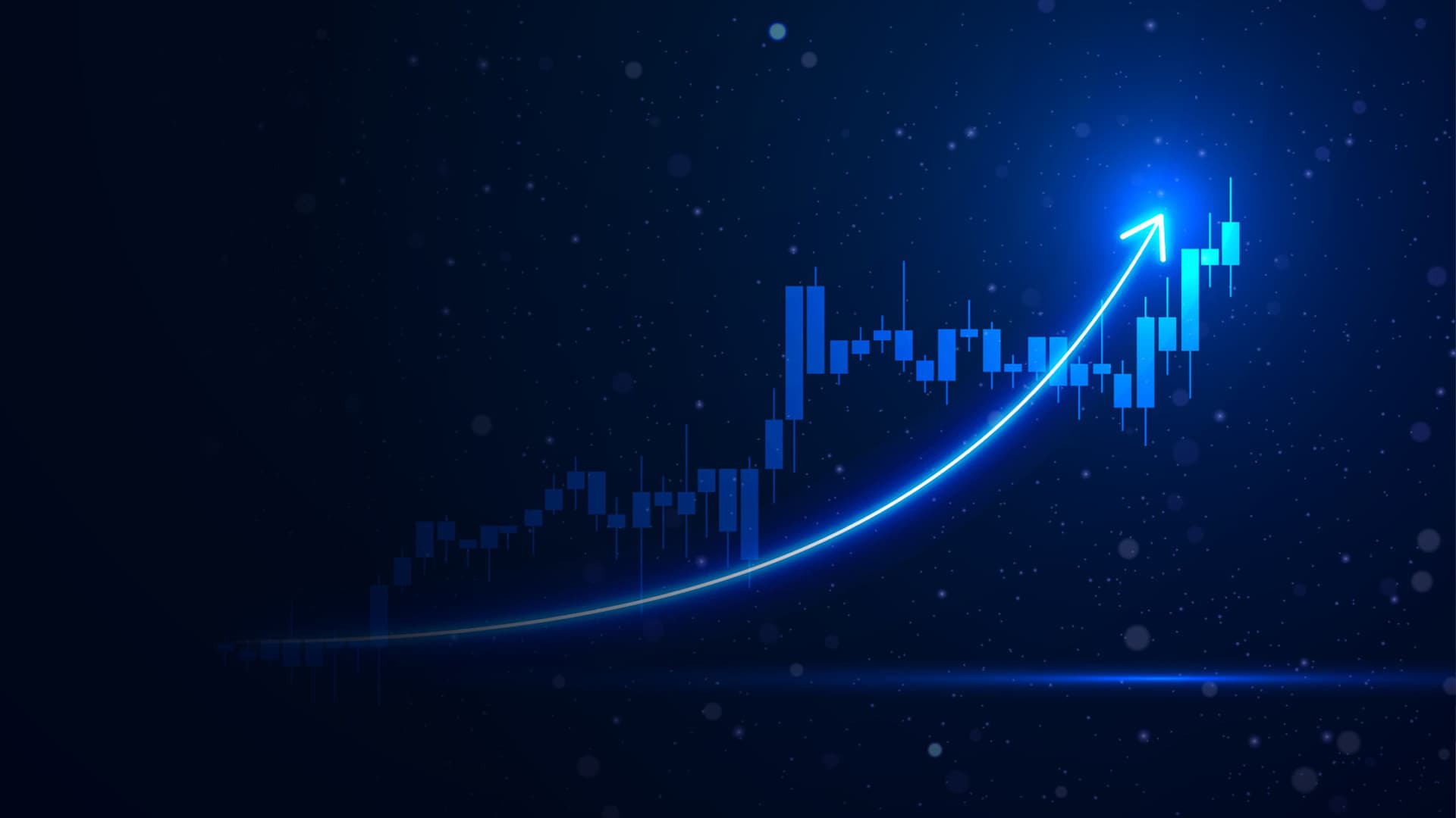 Rising stock market economy illustration. Futuristic business growth bar chart.