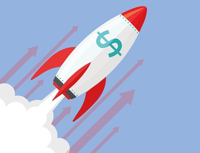rocket ship with dollar sign on it