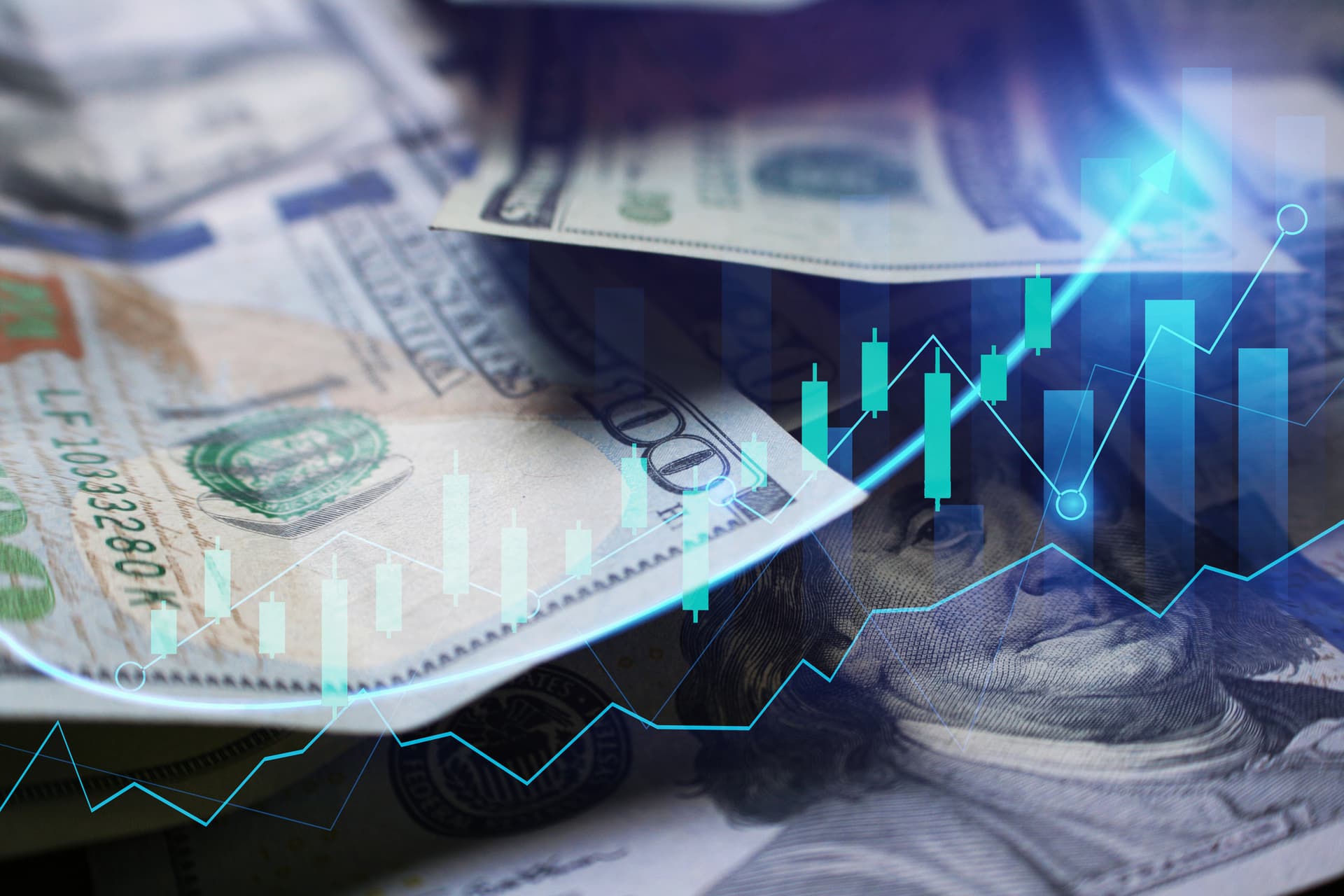 Column charts and a line graph show the appreciating value of the US dollar