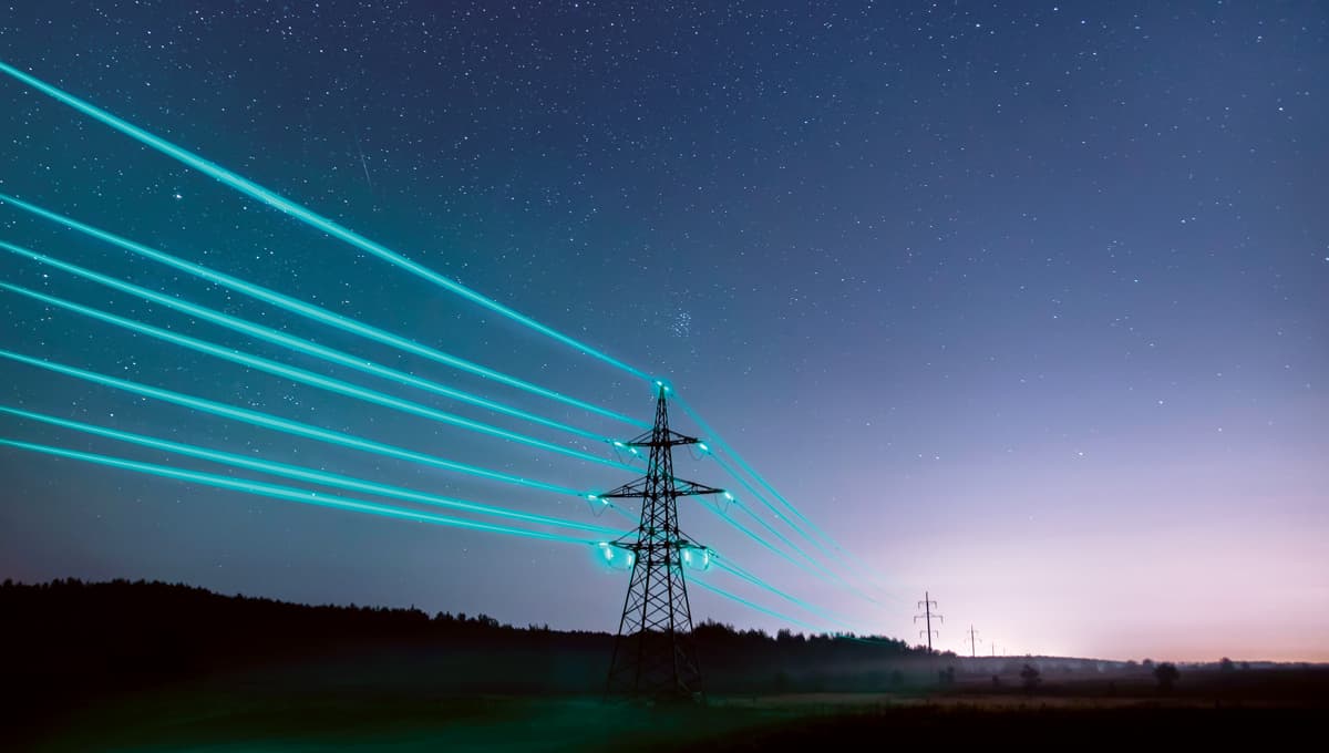 Photo of lit up power lines.