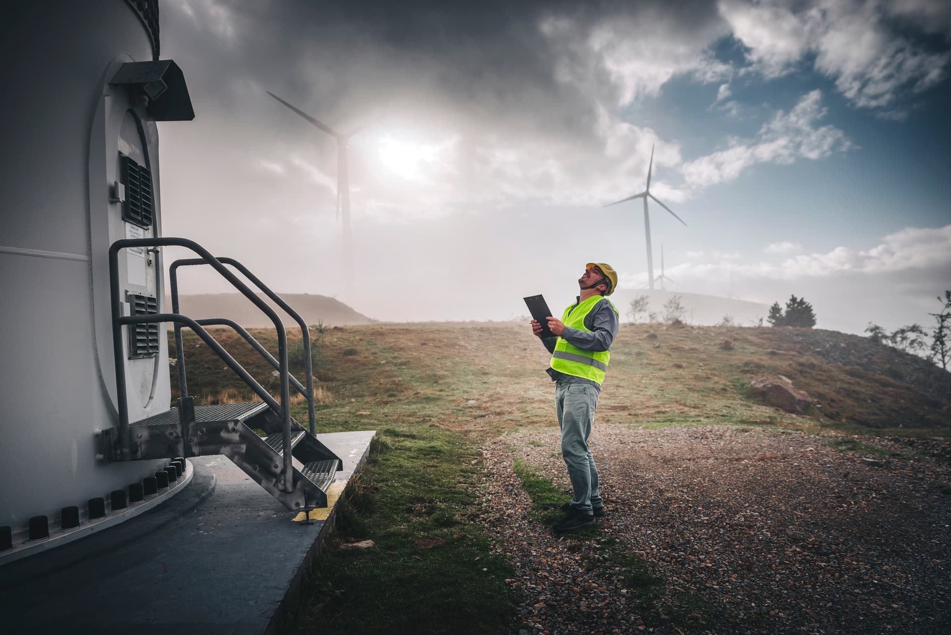 wind farm, turbine, technician