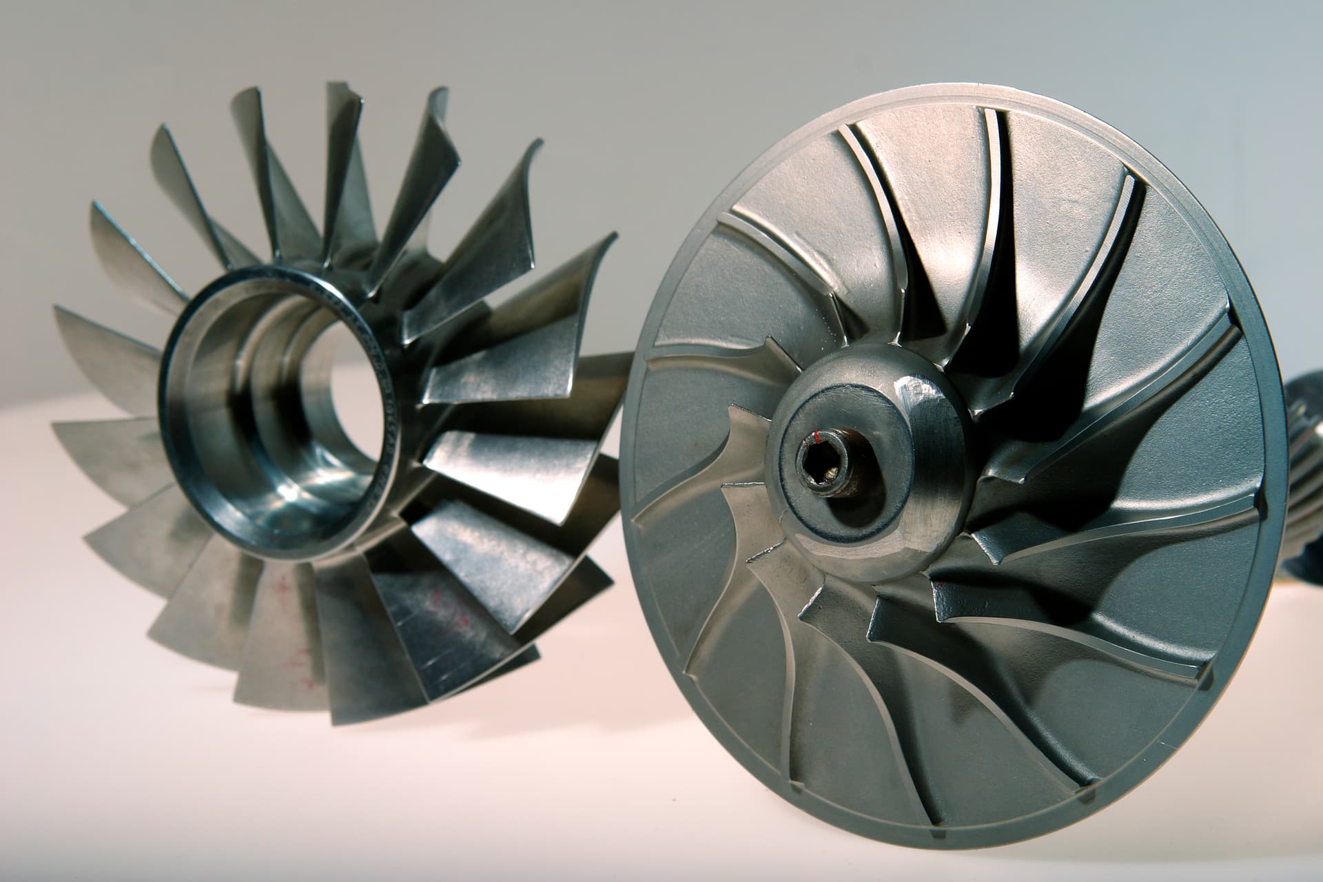 precision engineered turbines with a gray background