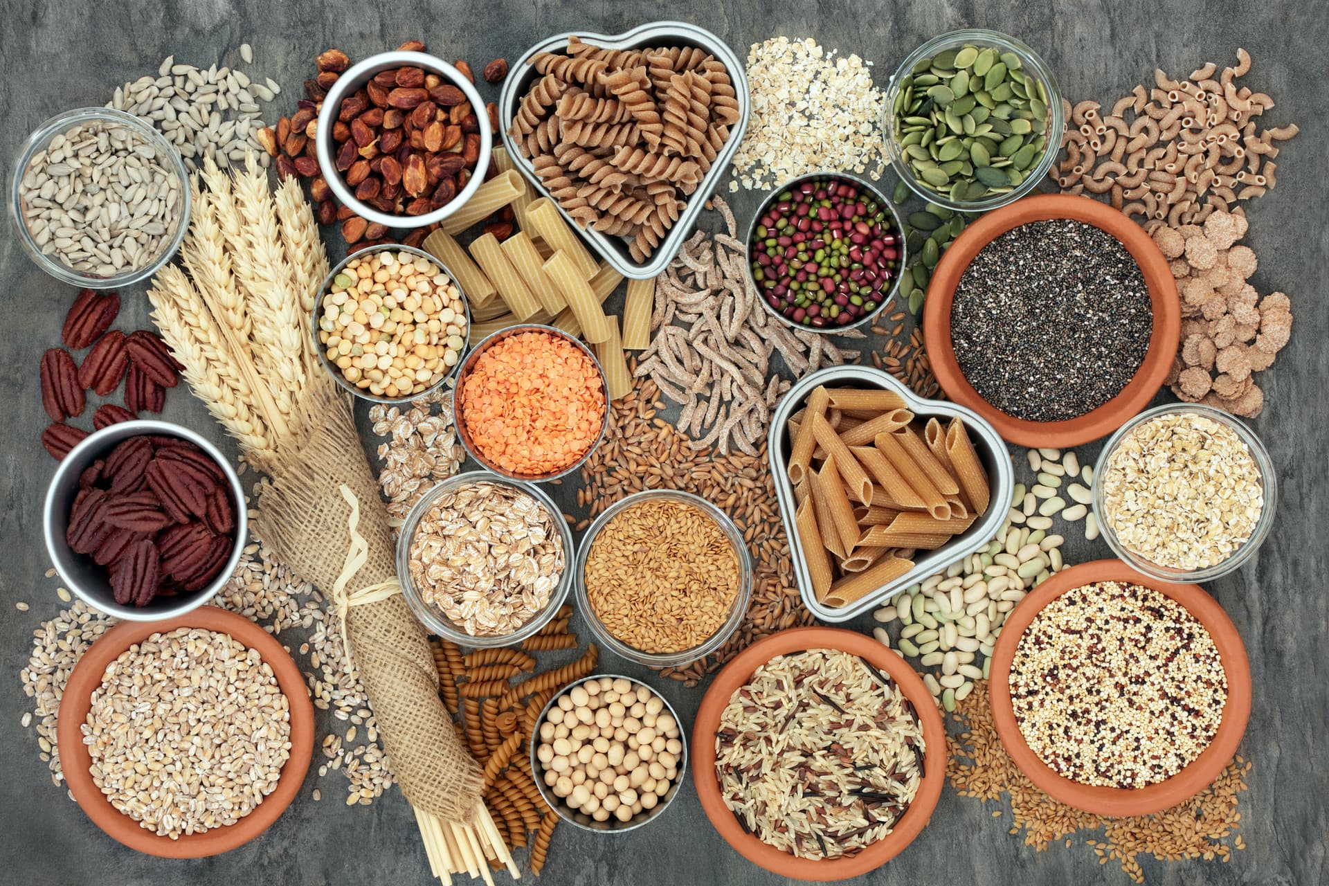 Selection of grains, wheat and fibres
