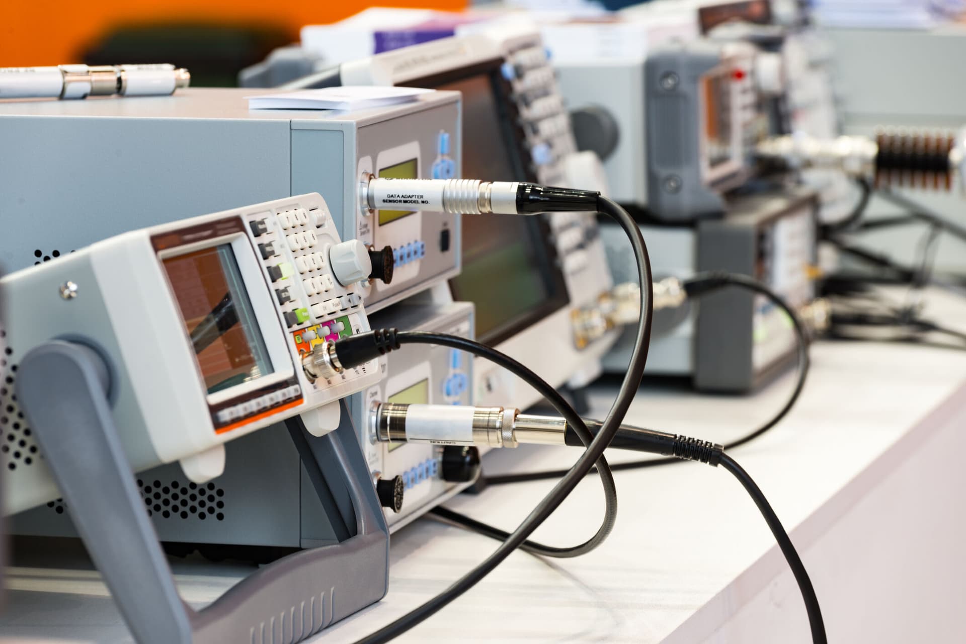 Modern digital measuring instruments. Multimetric equipment. Abstract industrial background.