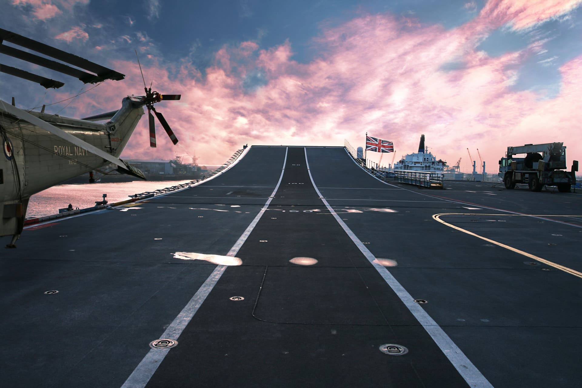 View of the flight deck on an aircraft carrier; defence; defense