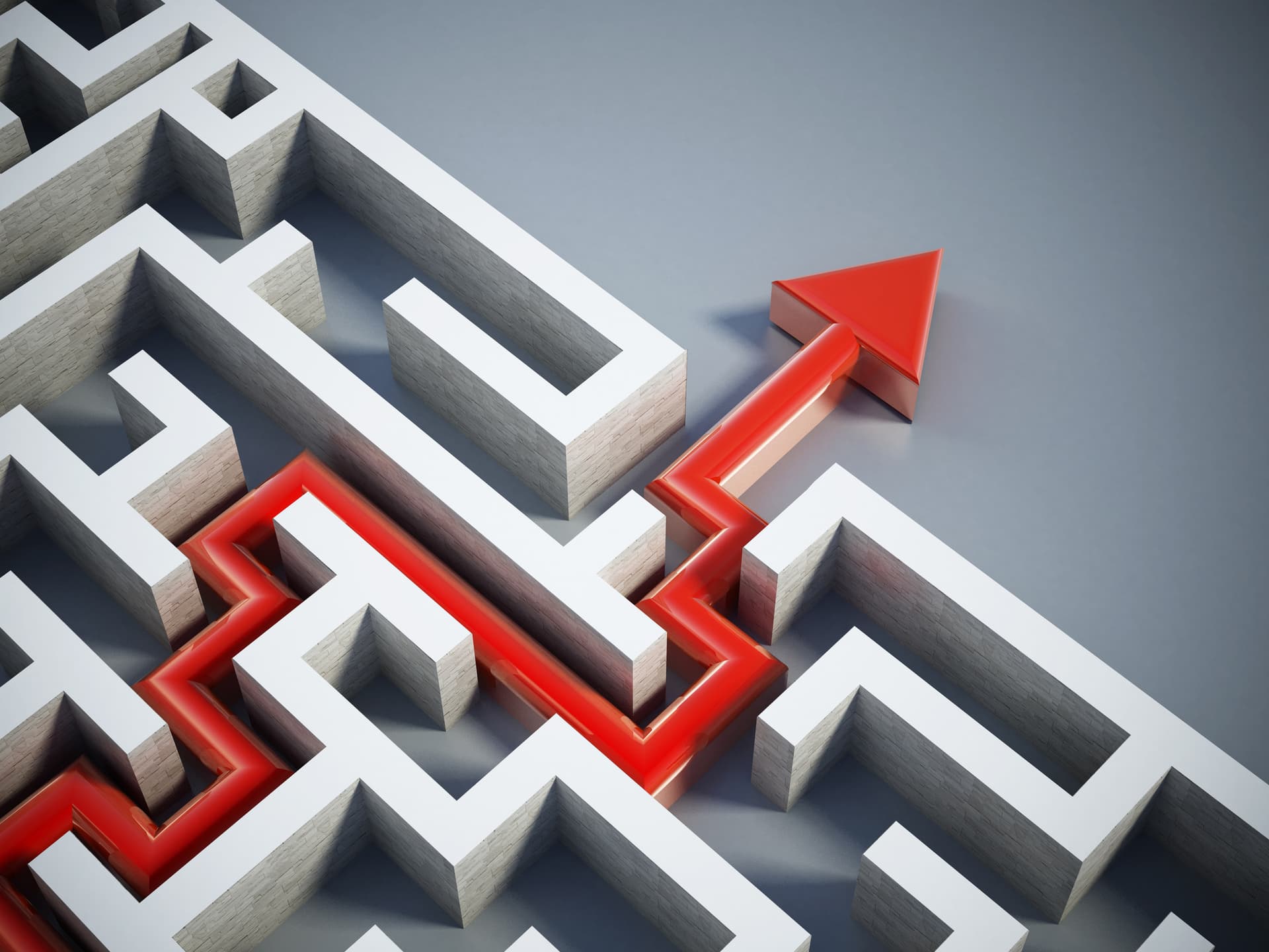 The solution exit labyrinth arrow