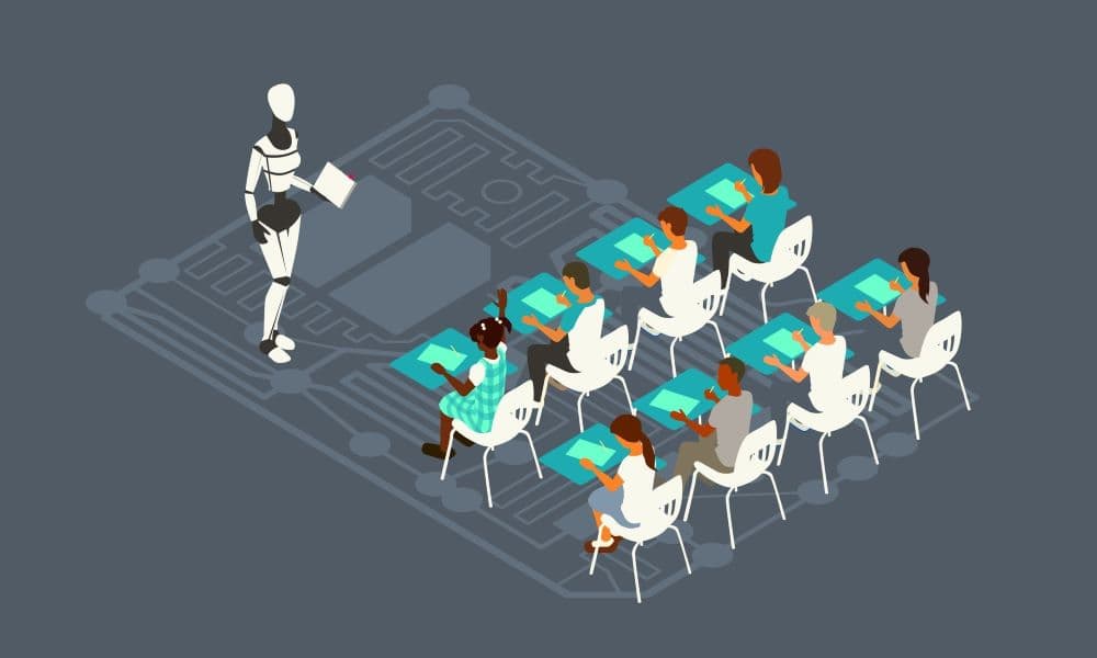 Illustration showing a robot teaching a classroom.