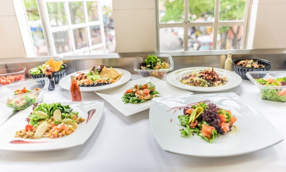 Image collection of salads and food representing foodservice.