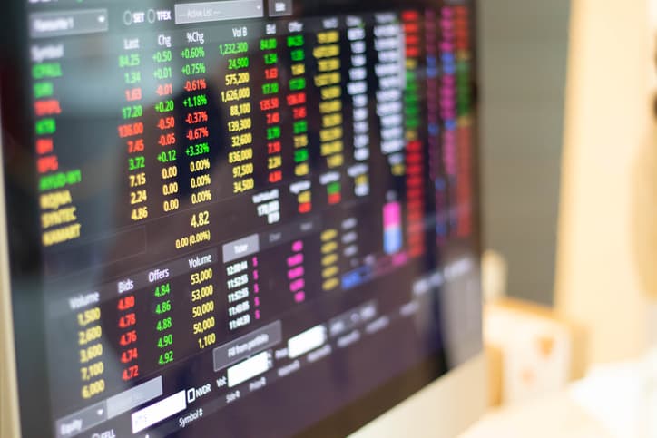 Computer screen showing stock market data