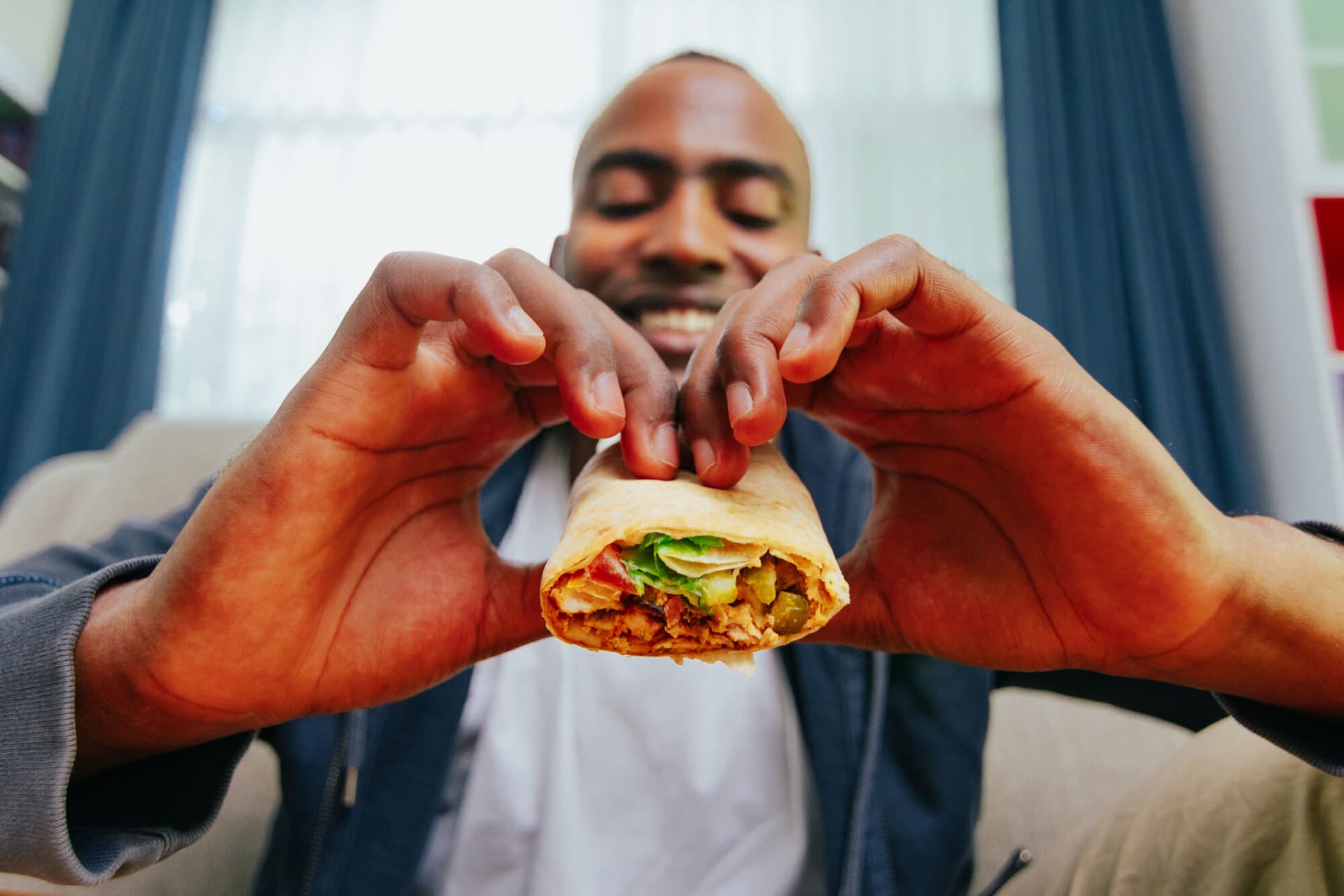 Chicken, food, lunch, POV burrito Getty