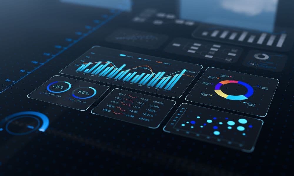 Image of screen with data analytics with AI technology