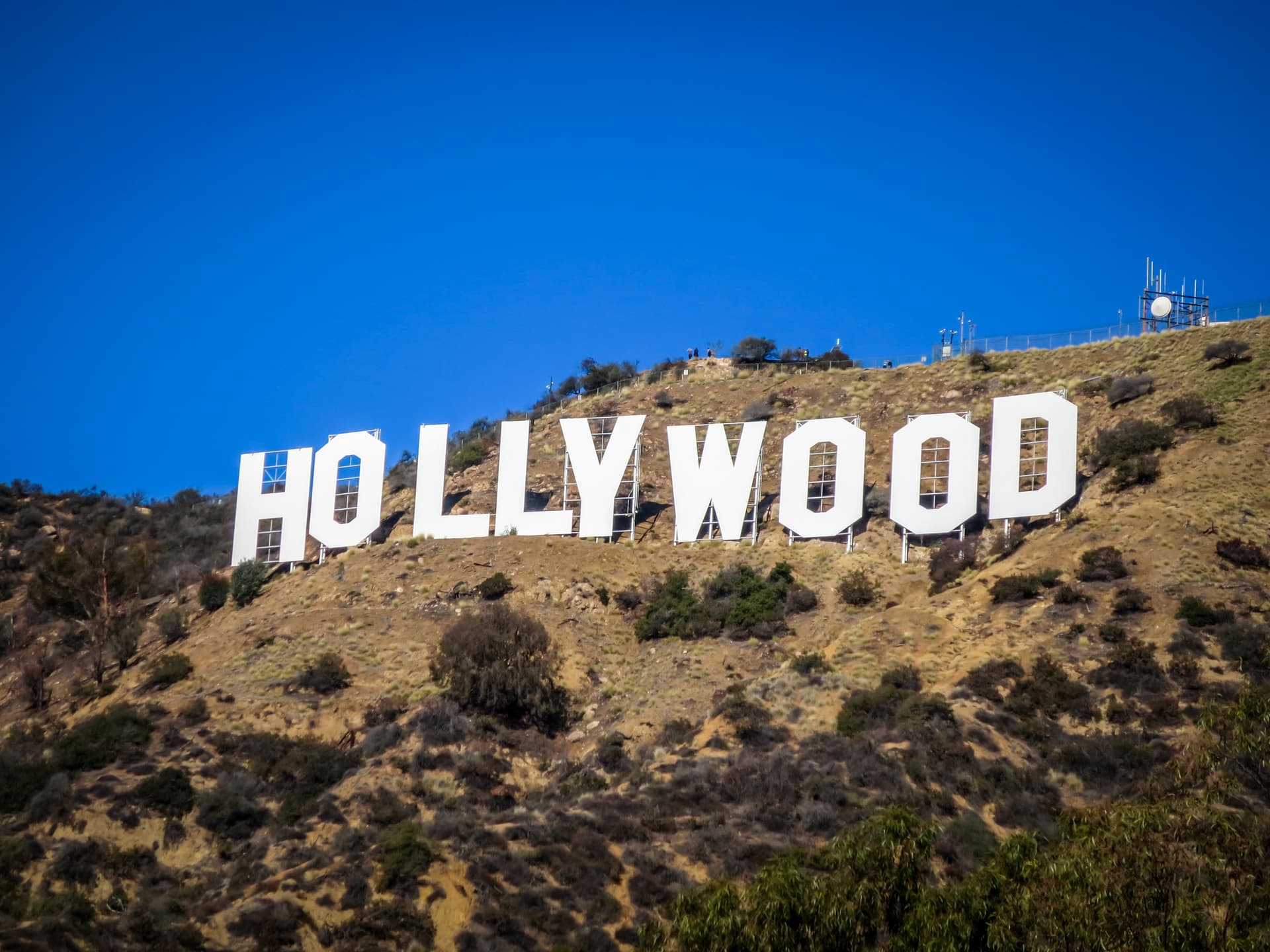 Los Angeles, United States - January 10, 2016: Close-up of the famous Hollywood Sign. Photograph taken from Mulholland Drive.
