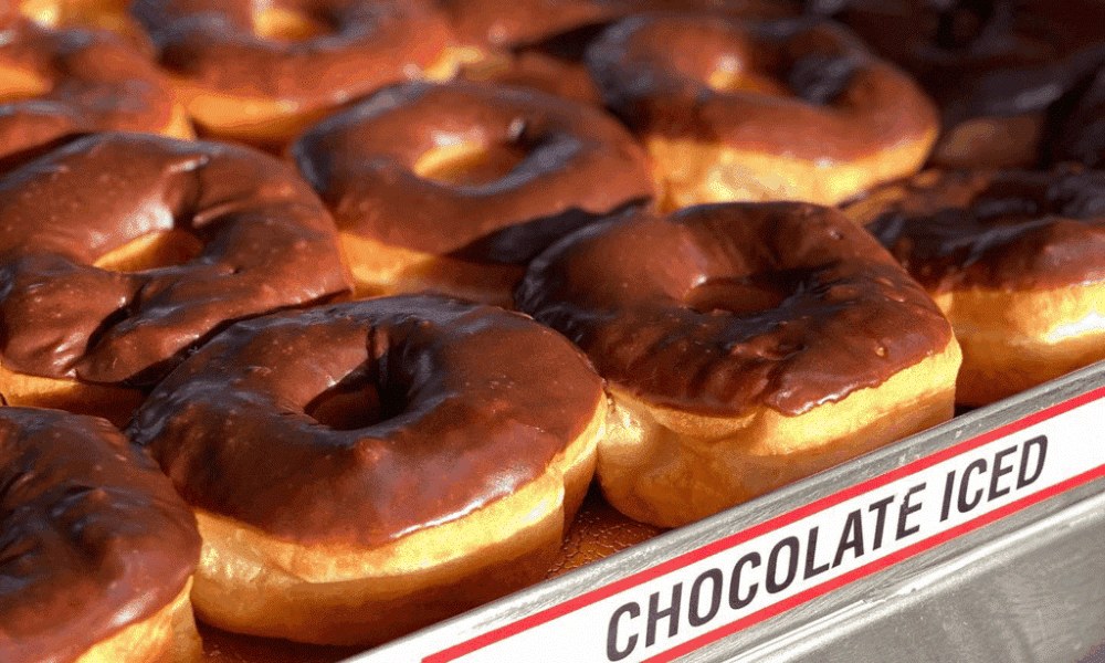 Chocolate iced donuts from Shipley's Donuts.