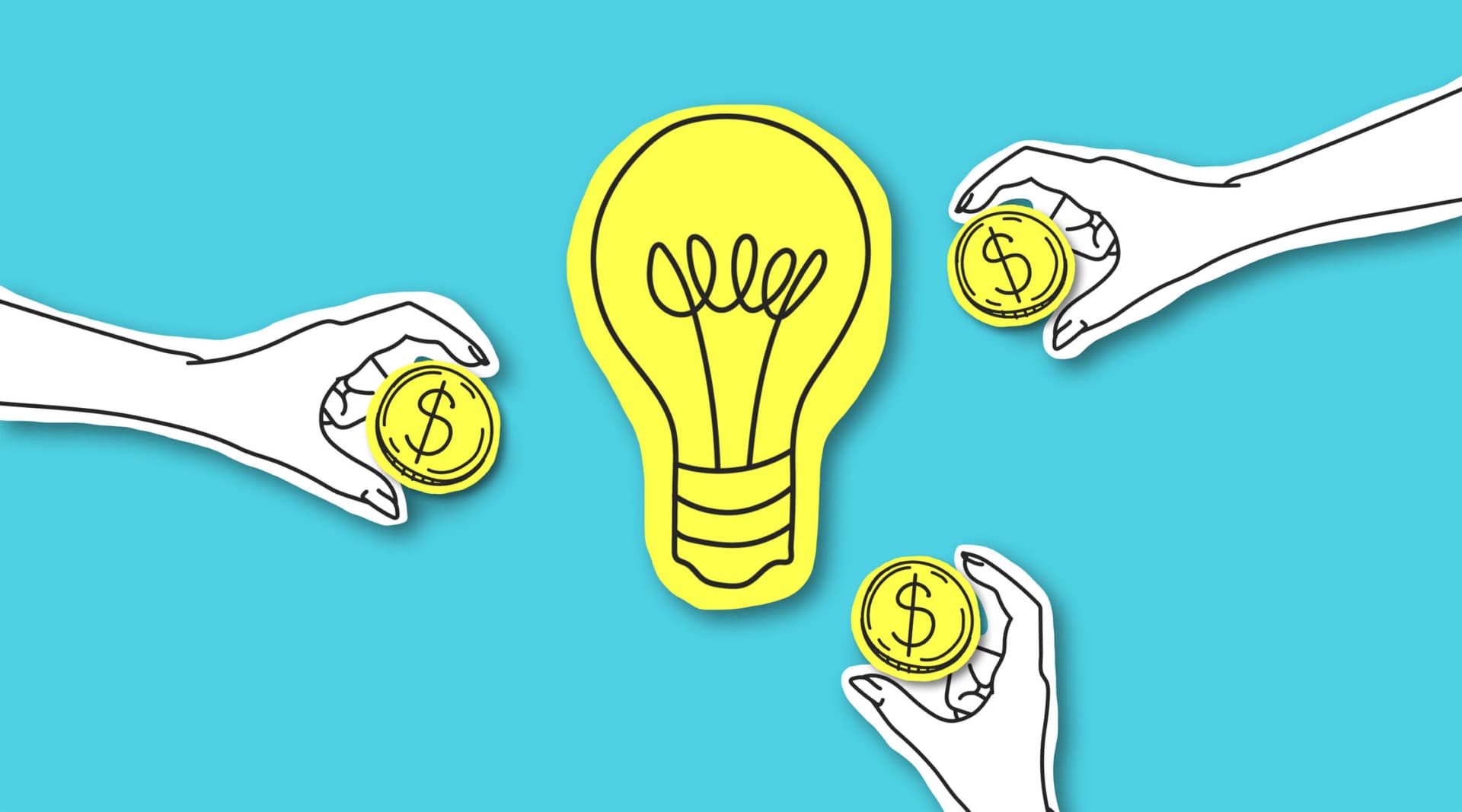 Concept showing dollar coins converging on an idea lightbulb