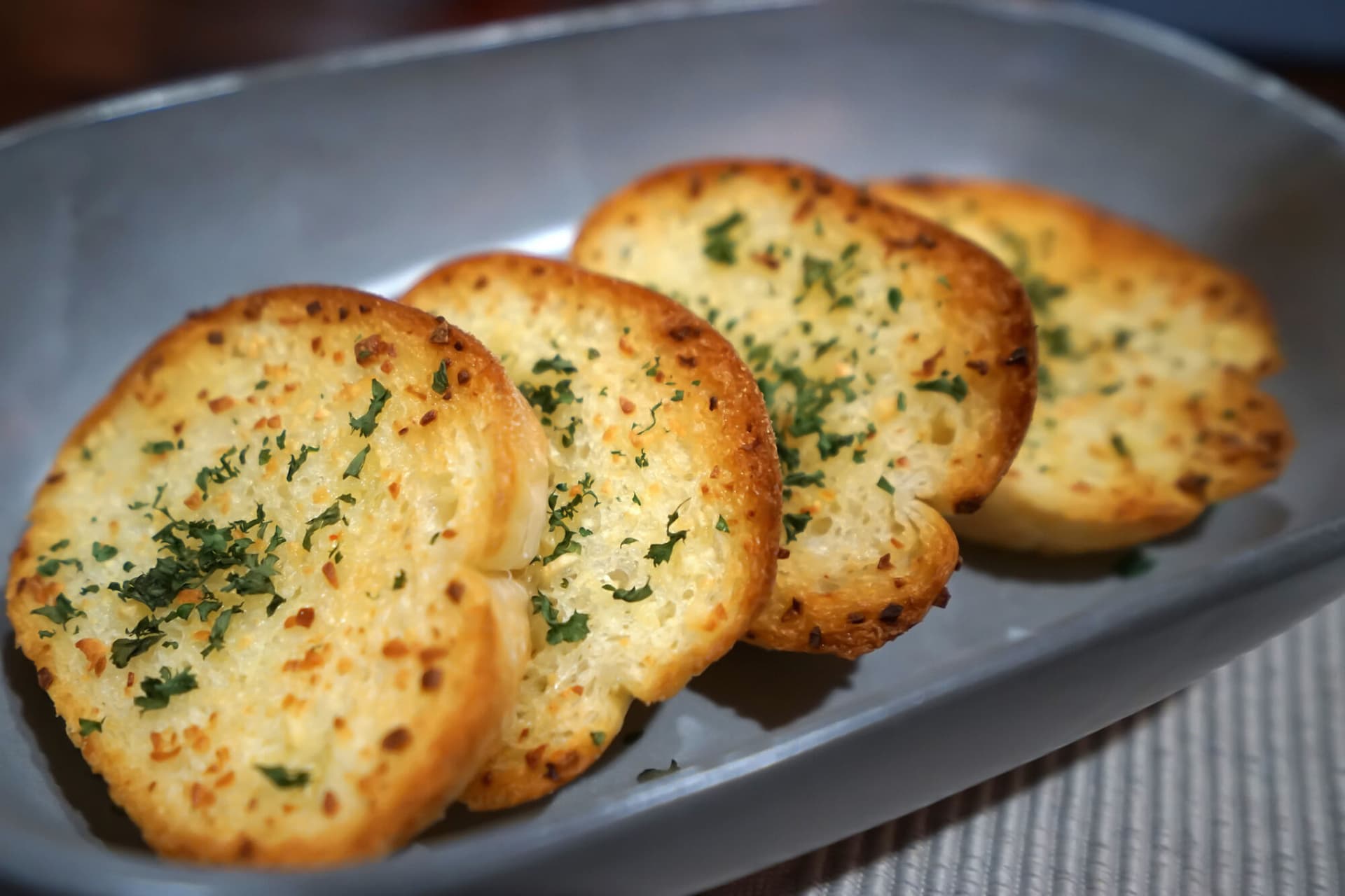 Close up Sliced garlic and butter bread toast
