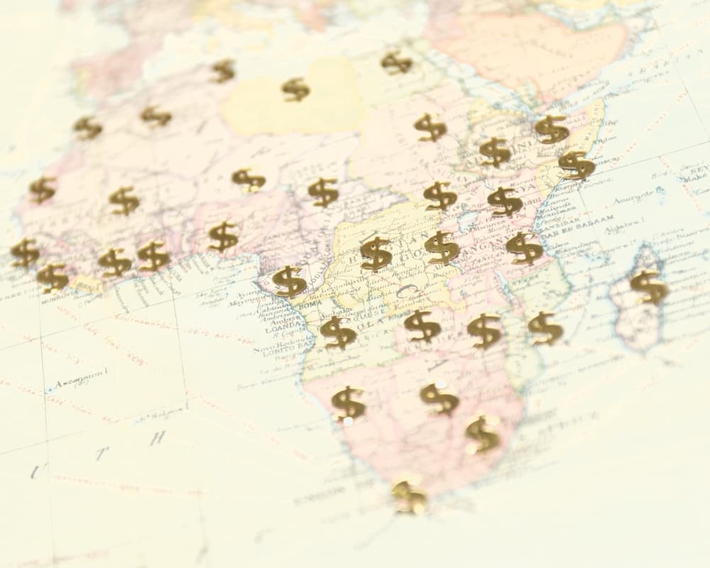 Map of Africa with dollar signs