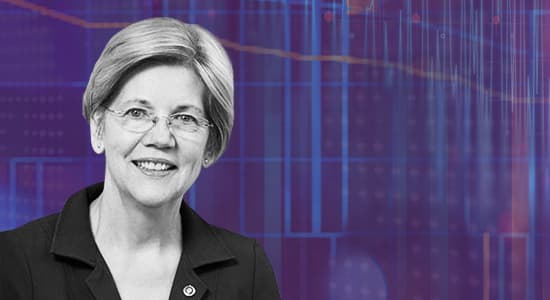 A picture of Elizabeth Warren on a purple background