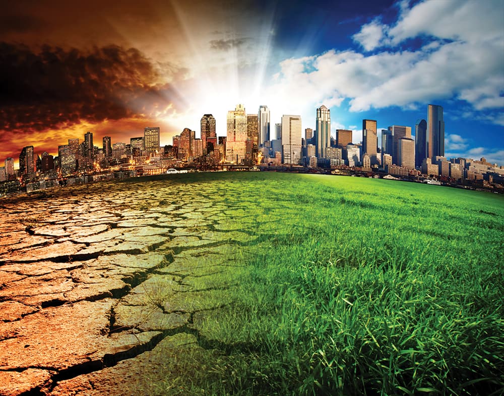 A city showing the effect of Climate Change