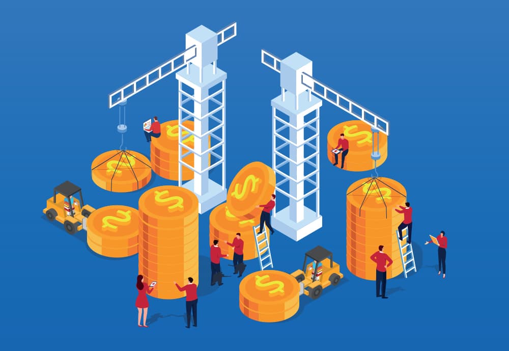 Illustration of coins and cranes