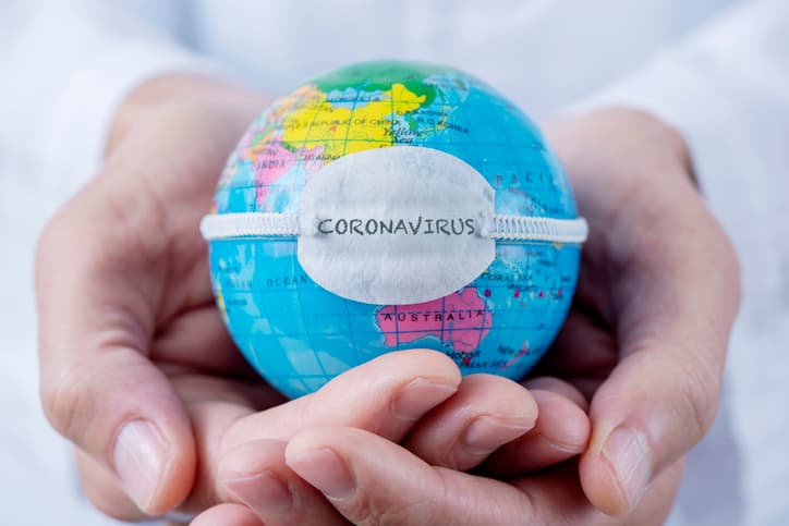 Globe and covid-mask