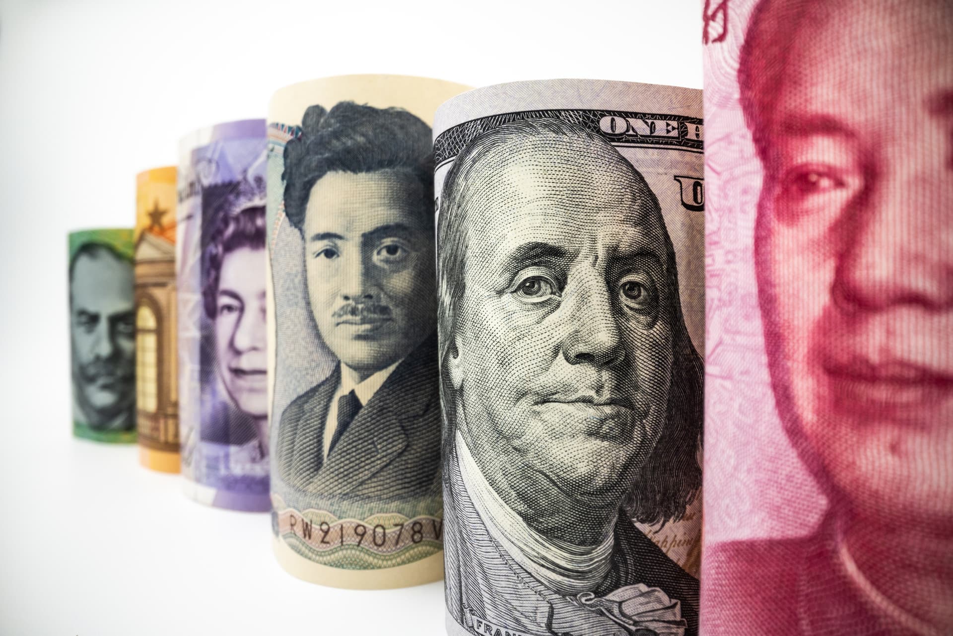 Rolls of international banknotes