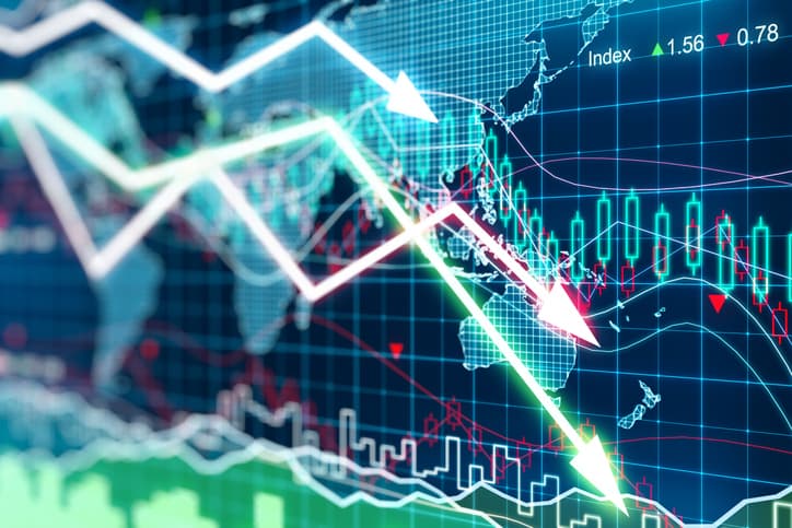 downward, lower, arrows, stock market downturn