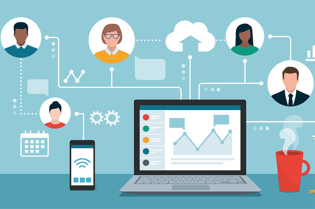 Remote working and virtual business team