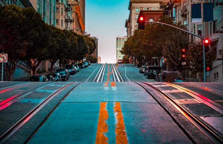 A steep hill in San Francisco, California, US