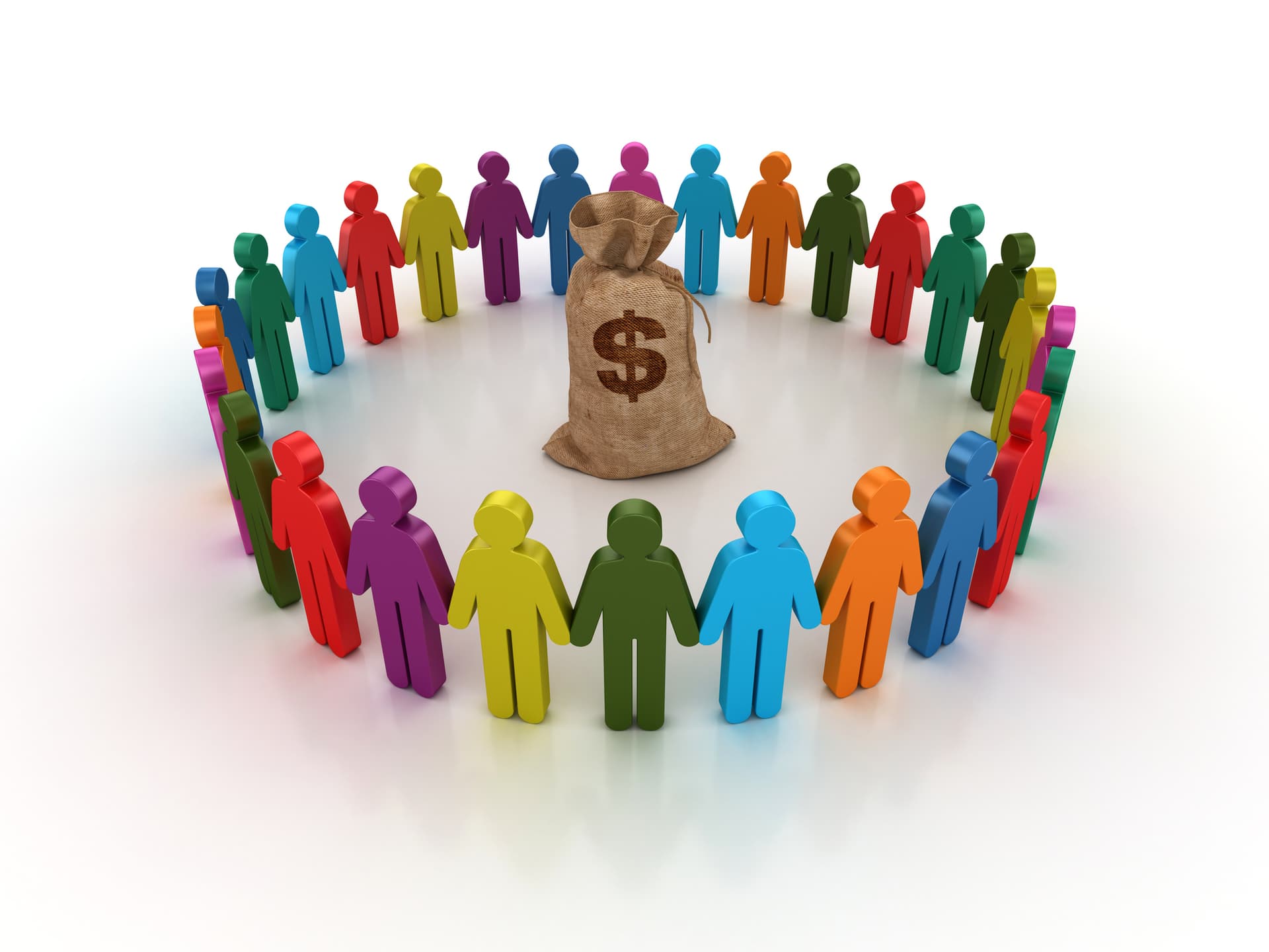 Pictogram Teamwork with Dollar Money Bag - White Background - 3D Rendering