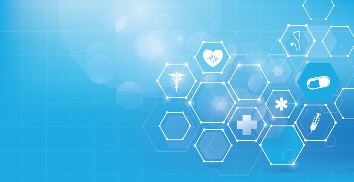 Medicine and science with abstract digital hi tech hexagons on blue background