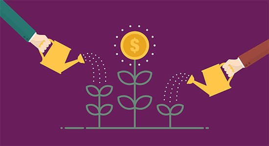 Business person watering money tree