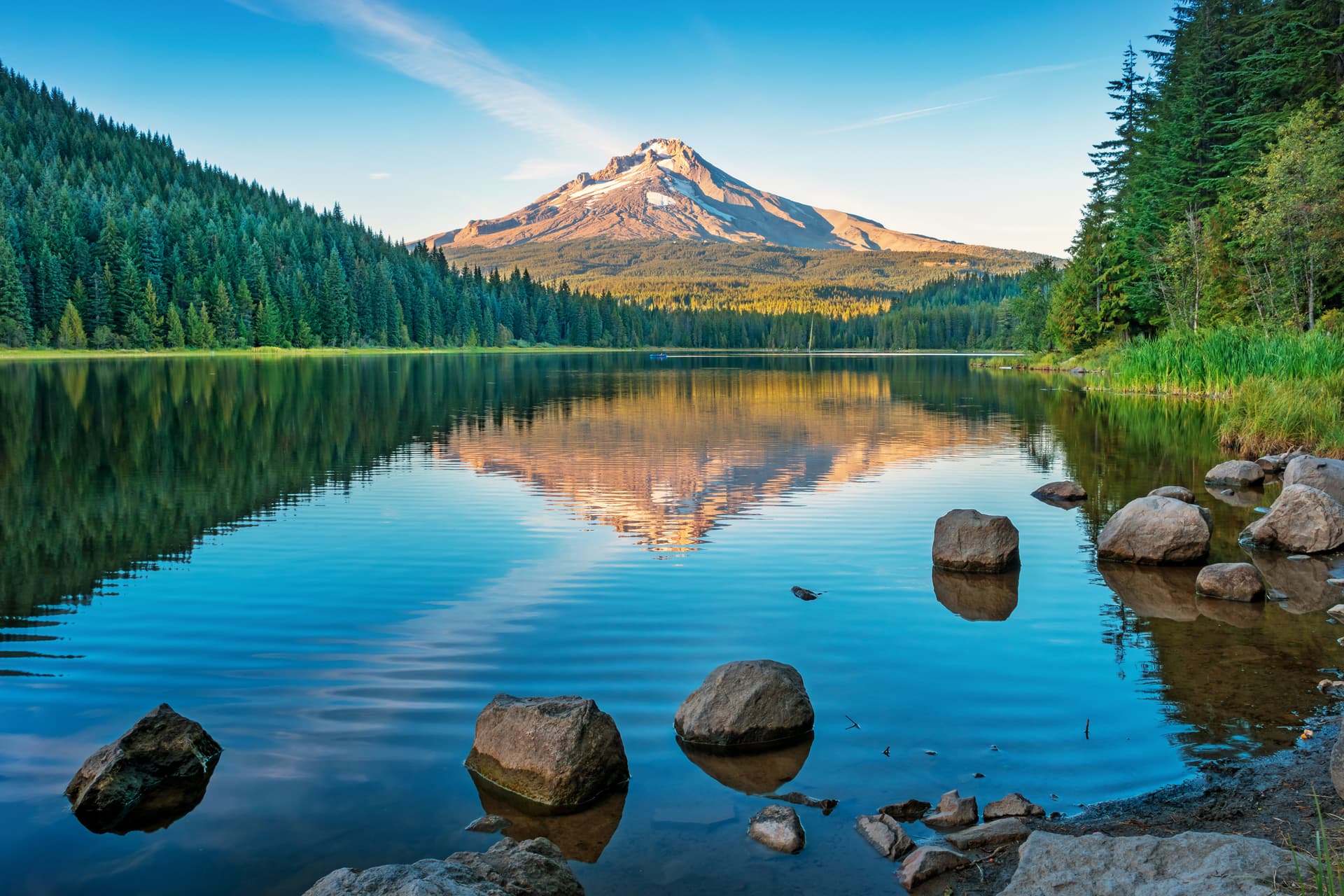 Trillium Lake and Mount Hood Oregon USA at sunset