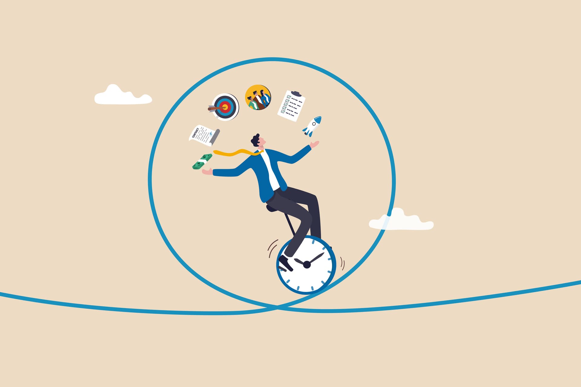 Illustration of a businessman juggling many tasks