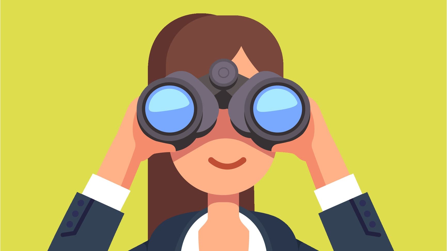 Woman on green background with binoculars