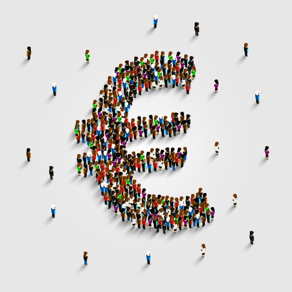 People stand in the shape of a euro symbol