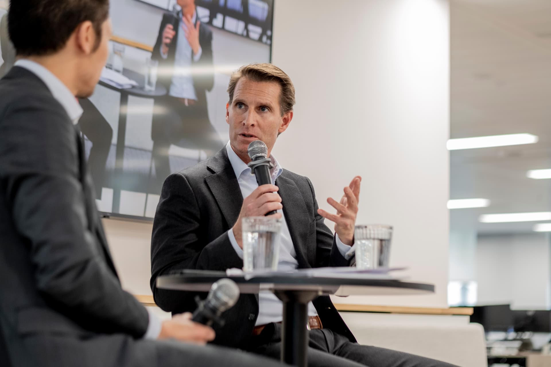 Steffen Meister, executive chairman of Partners Group, speaks to senior editor Adam Le at PEI Group's London office