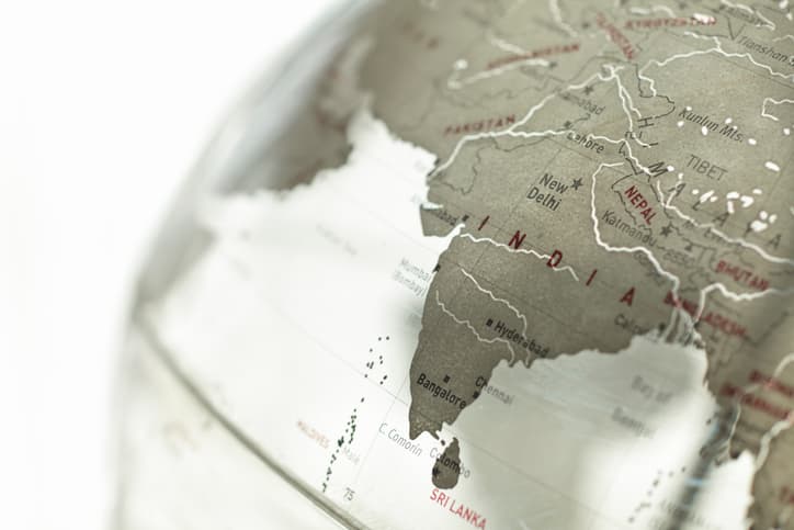 Image of a globe focused on India