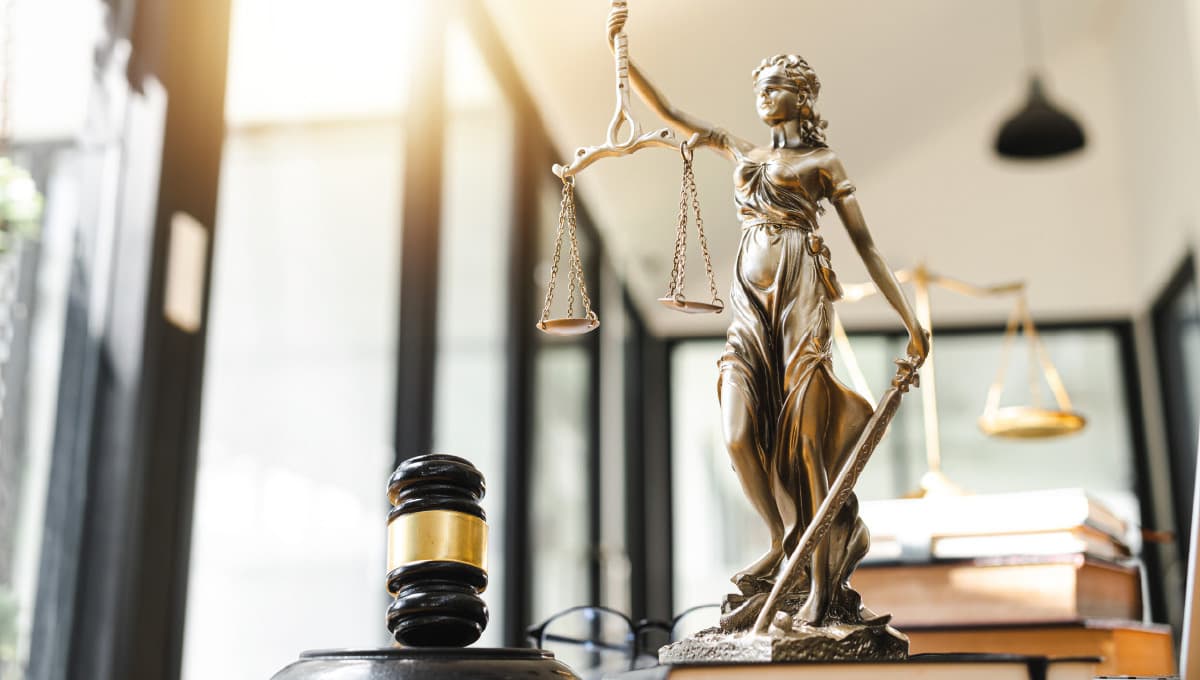 Scales of justice and a gavel