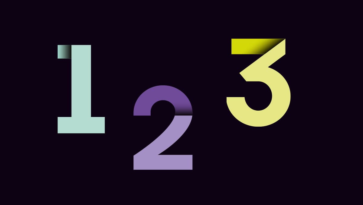 Coloured numbers on a black background