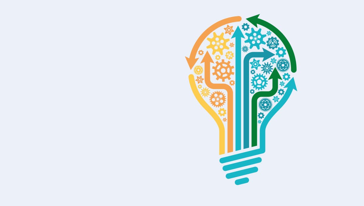 A light bulb composed of cogs and arrows symbolising the process of innovation