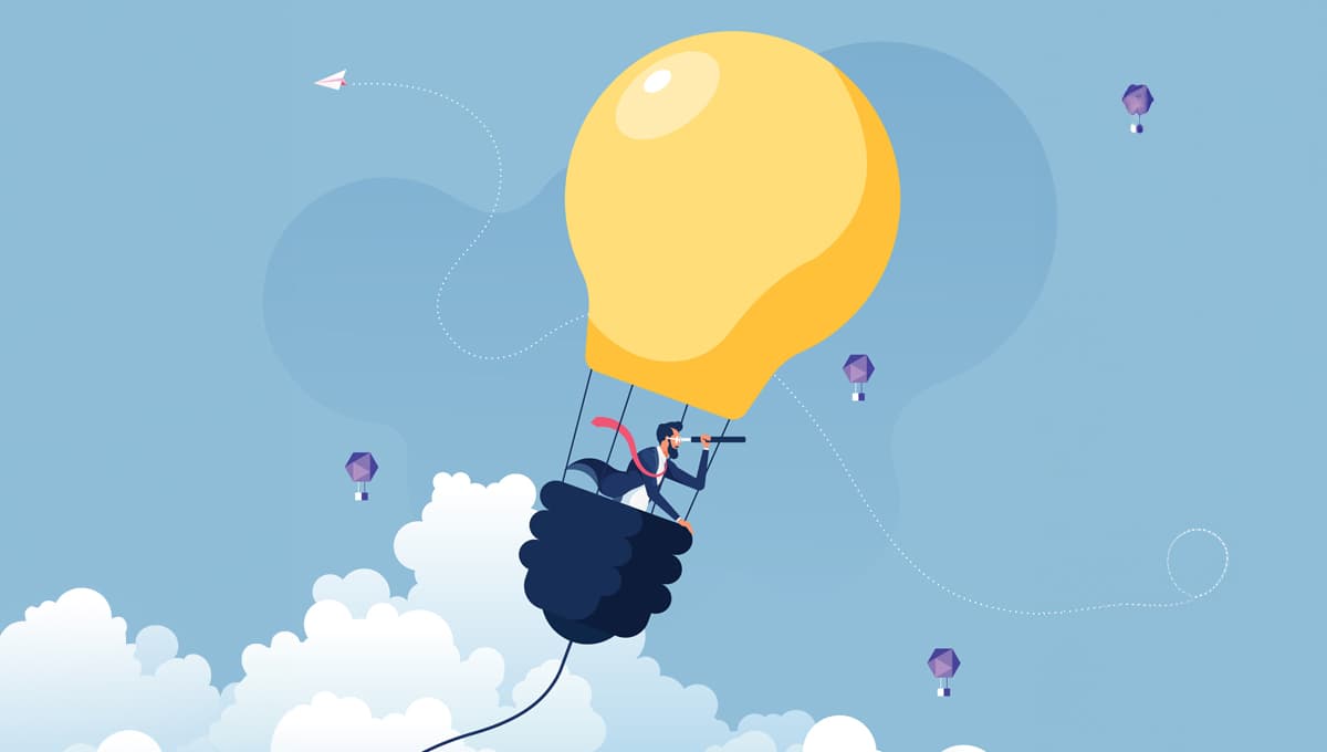 Hot air balloon lightbulb illustration