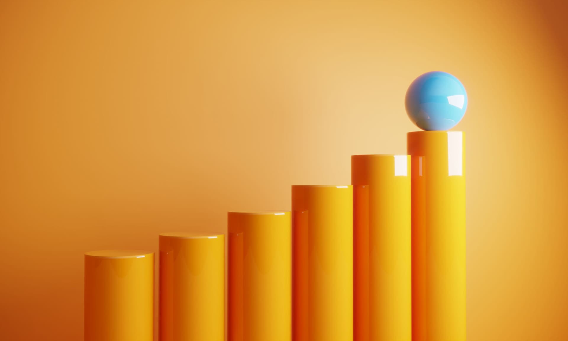 A blue sphere sitting at the top of a growing graph