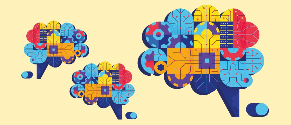 Brains illustrations, depicting artificial intelligence and generative AI