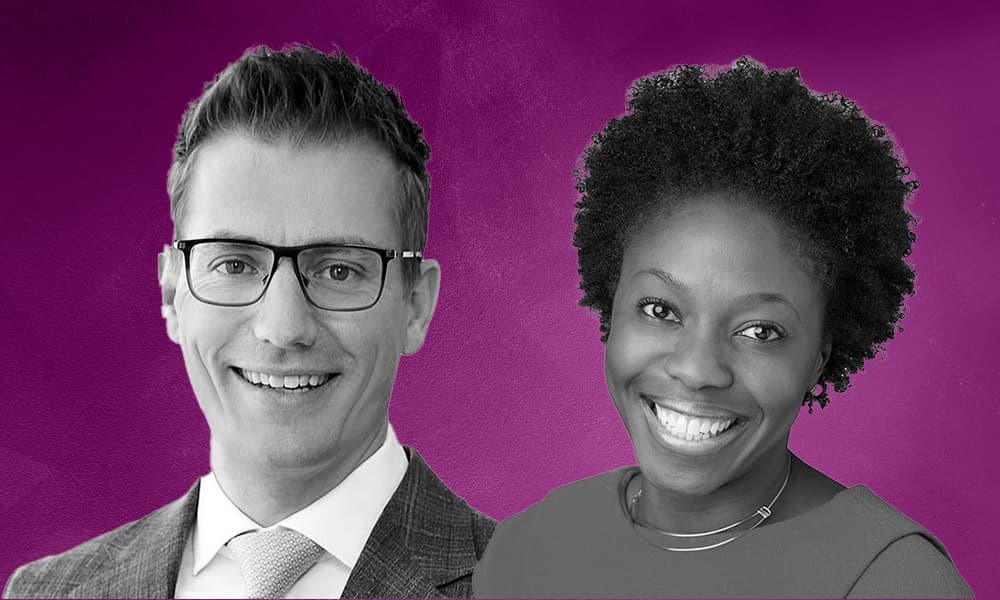 KKR's Egloff and Campbell-Roberts against a purple background