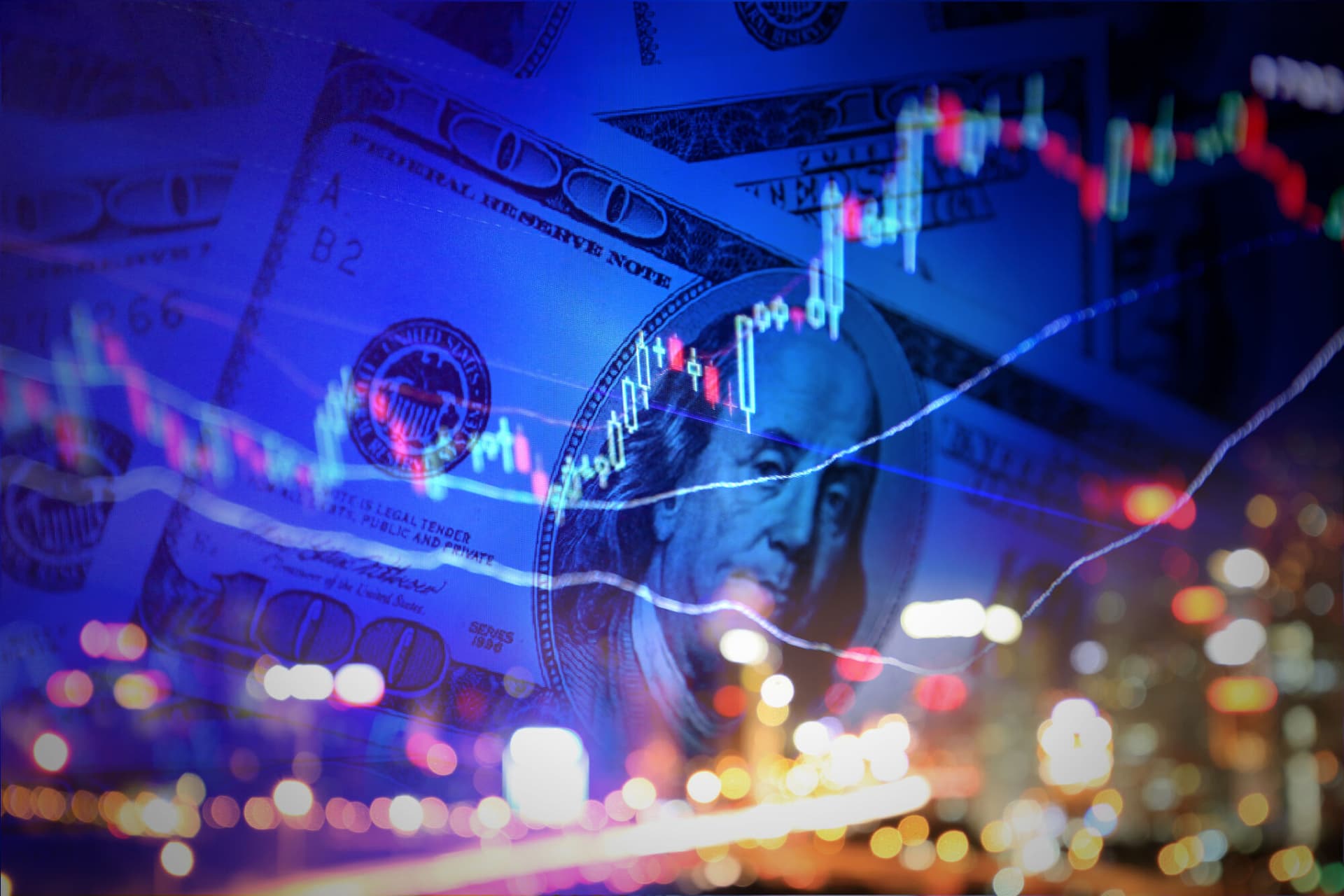 US dollars overlayed with stocks information
