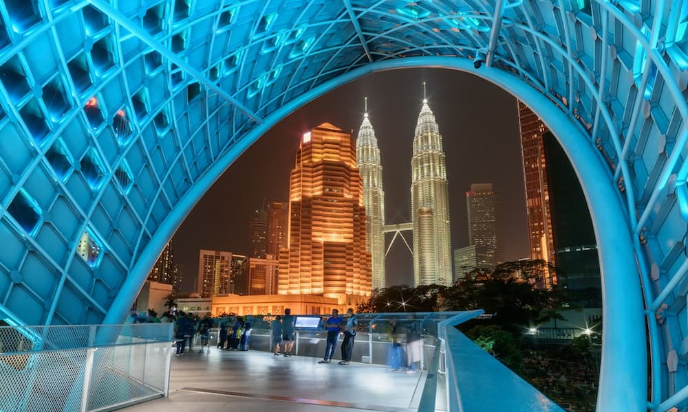 View of the Petronas Twin Towers through Saloma Link Bridge